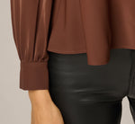 Long Sleeve Peplum Collared Blouse In Chicory Coffee 6