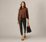 Long Sleeve Peplum Collared Blouse In Chicory Coffee 3