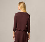 Three Quarter Sleeve Scalloped Fringe Sweater In Chocolate 6