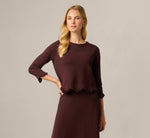 Three Quarter Sleeve Scalloped Fringe Sweater In Chocolate 3
