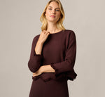 Three Quarter Sleeve Scalloped Fringe Sweater In Chocolate 1