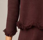 Three Quarter Sleeve Scalloped Fringe Sweater In Chocolate 5