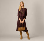 Three Quarter Sleeve Scalloped Fringe Sweater In Chocolate 2