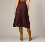 Scalloped Fringe Sweater Knit Midi Skirt In Chocolate 5