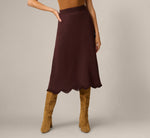 Scalloped Fringe Sweater Knit Midi Skirt In Chocolate 2