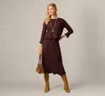 Scalloped Fringe Sweater Knit Midi Skirt In Chocolate 1