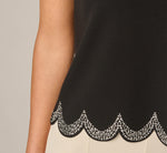 Short Sleeve Scalloped Rhinestone Trim Top In Black 4