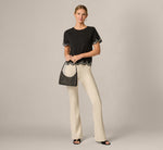 Short Sleeve Scalloped Rhinestone Trim Top In Black 2