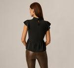 Flutter Sleeve Lace Illusion Peplum Top In Black 6