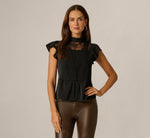 Flutter Sleeve Lace Illusion Peplum Top In Black 3