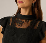 Flutter Sleeve Lace Illusion Peplum Top In Black 4