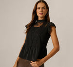 Flutter Sleeve Lace Illusion Peplum Top In Black 1