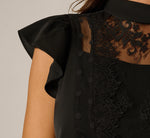 Flutter Sleeve Lace Illusion Peplum Top In Black 5