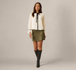 Long Sleeve Velvet And Lace Trim Semisheer Blouse In Vanilla Cream Black 2