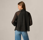 Long Raglan Sleeve Tie Neck Blouse In Black 6