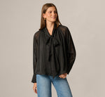 Long Raglan Sleeve Tie Neck Blouse In Black 3