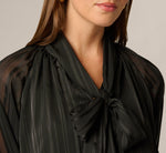 Long Raglan Sleeve Tie Neck Blouse In Black 4