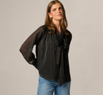 Long Raglan Sleeve Tie Neck Blouse In Black 1