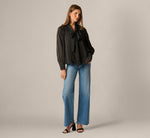 Long Raglan Sleeve Tie Neck Blouse In Black 2
