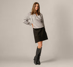 Long Sleeve Draped Satin Wrap Front Blouse In Silver Grey 2