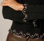 Long Sleeve Rhinestone Scalloped Sweater In Black 5