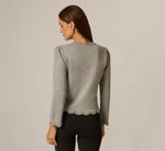 Long Sleeve Rhinestone Scalloped Sweater In Heather Grey 6