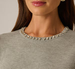 Long Sleeve Rhinestone Scalloped Sweater In Heather Grey 4