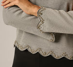 Long Sleeve Rhinestone Scalloped Sweater In Heather Grey 5