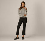 Long Sleeve Rhinestone Scalloped Sweater In Heather Grey 2