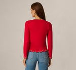 Long Sleeve Rhinestone Scalloped Sweater In Haute Red 6