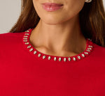 Long Sleeve Rhinestone Scalloped Sweater In Haute Red 4