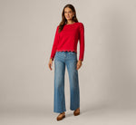 Long Sleeve Rhinestone Scalloped Sweater In Haute Red 2