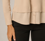 Long Sleeve Tie Neck Pearly Trim Twofer Sweater In Champagne Blush 5