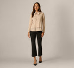 Long Sleeve Tie Neck Pearly Trim Twofer Sweater In Champagne Blush 2