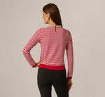 Long Sleeve Pearly Rhinestone Collar Pullover Sweater In Haute Red Ivory 6