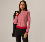 Long Sleeve Pearly Rhinestone Collar Pullover Sweater In Haute Red Ivory 1
