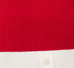 Long Sleeve Beaded Collar Twofer Sweater In Haute Red Ivory 7