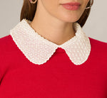 Long Sleeve Beaded Collar Twofer Sweater In Haute Red Ivory 4