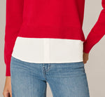 Long Sleeve Beaded Collar Twofer Sweater In Haute Red Ivory 5