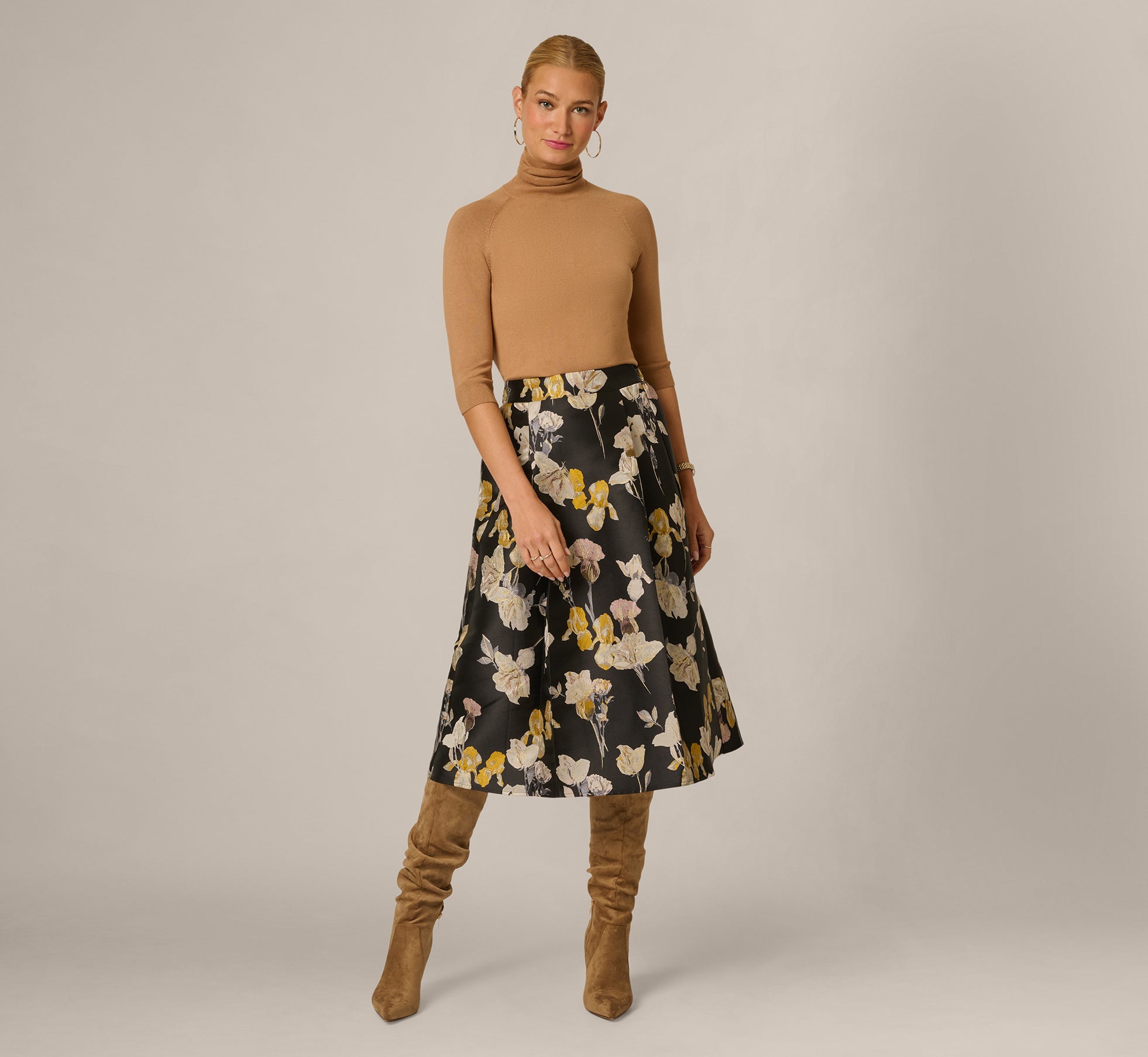 Pleated Brocade Midi Skirt In Brocade Floral 1