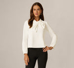 Long Sleeve Twist Bow Collar Top In Ivory 3