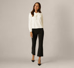 Long Sleeve Twist Bow Collar Top In Ivory 2