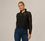Long Sleeve Sheer Lace Blouse In Black 1
