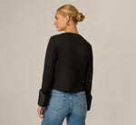 Long Sleeve Faux Fur Cuff Ponte Knit Jacket In Black 6