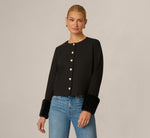 Long Sleeve Faux Fur Cuff Ponte Knit Jacket In Black 3