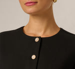 Long Sleeve Faux Fur Cuff Ponte Knit Jacket In Black 4