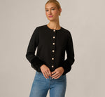 Long Sleeve Faux Fur Cuff Ponte Knit Jacket In Black 1