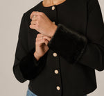 Long Sleeve Faux Fur Cuff Ponte Knit Jacket In Black 5