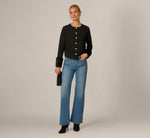 Long Sleeve Faux Fur Cuff Ponte Knit Jacket In Black 2