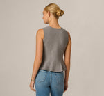 Pearly Beaded Sweater Knit Peplum Top In Dark Heather 6